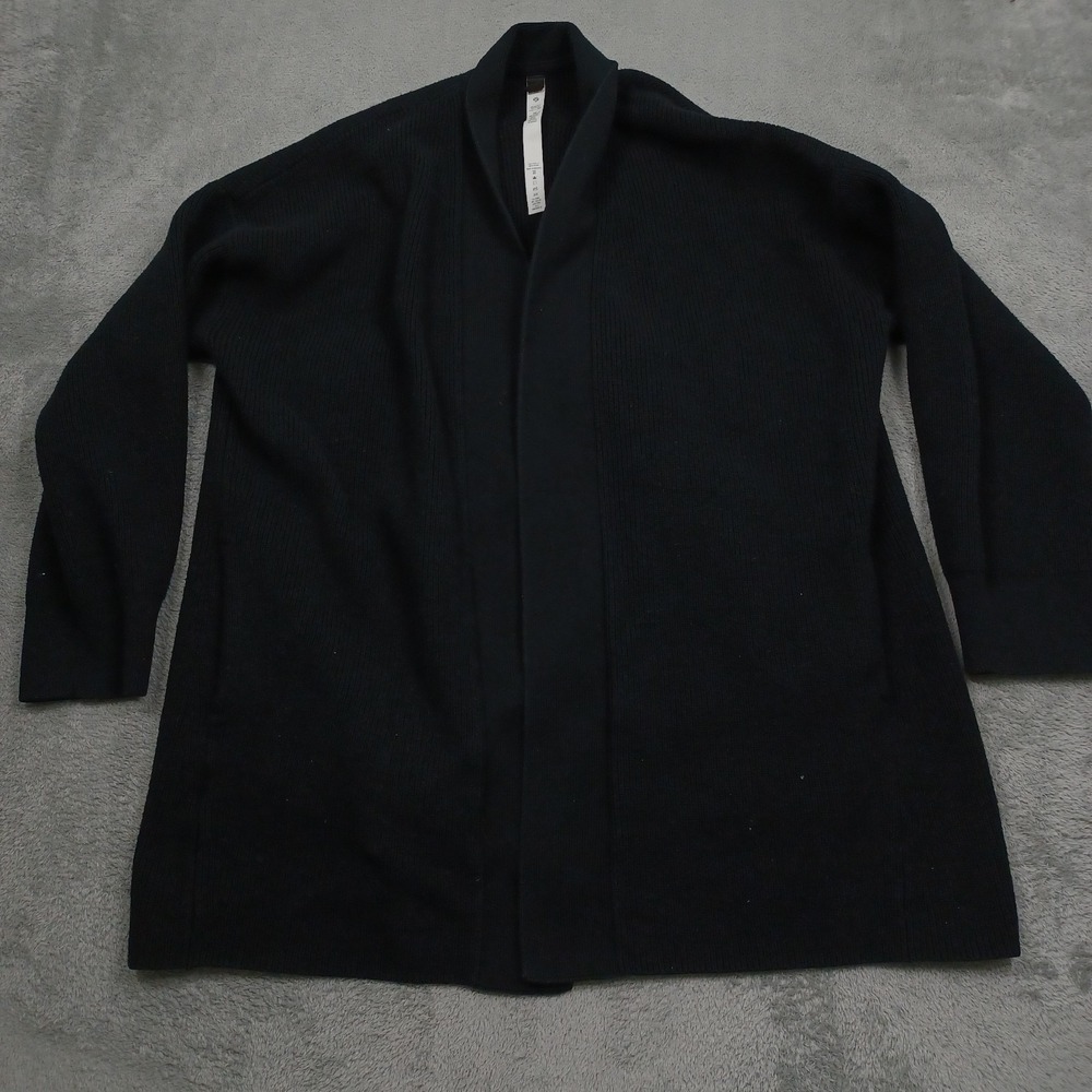 Lululemon Sweater Womens 10 Black Knit Cardigan Merino Wool Blend Wrap